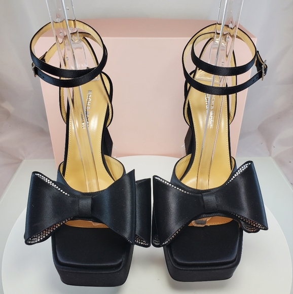 NWT$1,010 MACH & MACH Le Cadeau Black Silk & Crystal Bow Platform Sandal Sz 39.5 - Picture 16 of 17